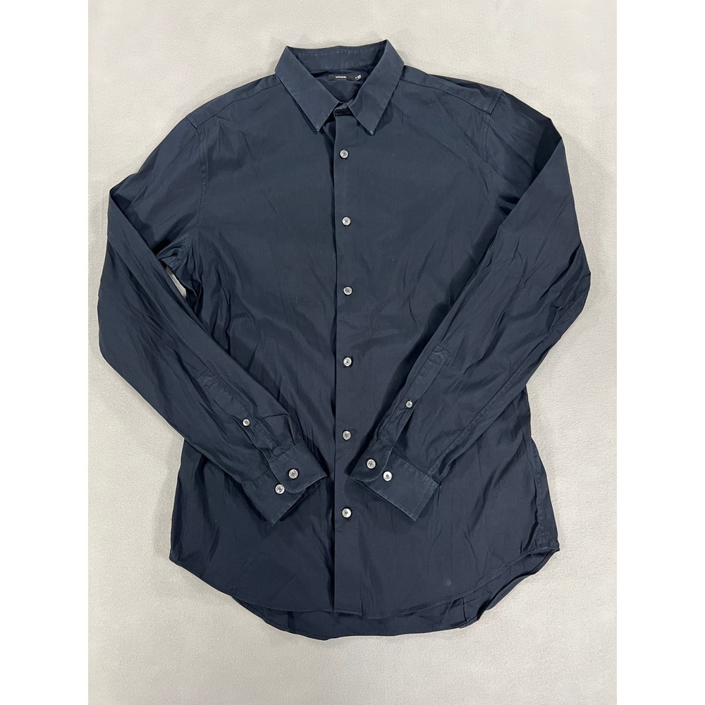 Vince Mens Black Long Sleeve Button Down Shirt M Cotton Blend Luxury Minimalist